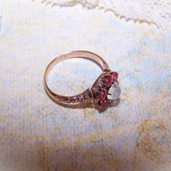 Antique Victorian 14K Gold Moonstone Pink Quartz Engagement Ring - Size 5 - Picture 12 of 12